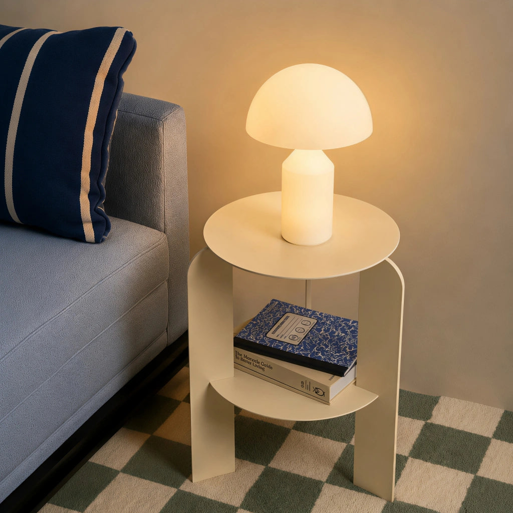 Pilz-Tischlampe aus Metall & Glas | Dimmbar mit E14 & G9 | Gold, Grün & Opalglas | Schlafzimmer & Wohnzimmer