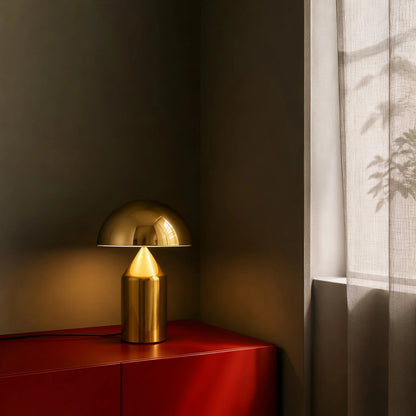 Pilz-Tischlampe aus Metall & Glas | Dimmbar mit E14 & G9 | Gold, Grün & Opalglas | Schlafzimmer & Wohnzimmer