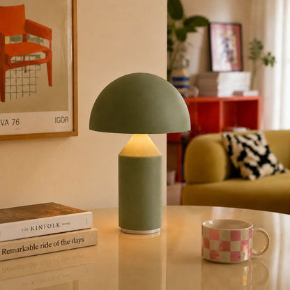 Pilz-Tischlampe aus Metall & Glas | Dimmbar mit E14 & G9 | Gold, Grün & Opalglas | Schlafzimmer & Wohnzimmer