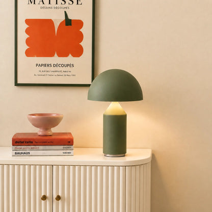 Pilz-Tischlampe aus Metall & Glas | Dimmbar mit E14 & G9 | Gold, Grün & Opalglas | Schlafzimmer & Wohnzimmer