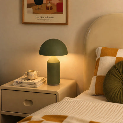 Pilz-Tischlampe aus Metall & Glas | Dimmbar mit E14 & G9 | Gold, Grün & Opalglas | Schlafzimmer & Wohnzimmer