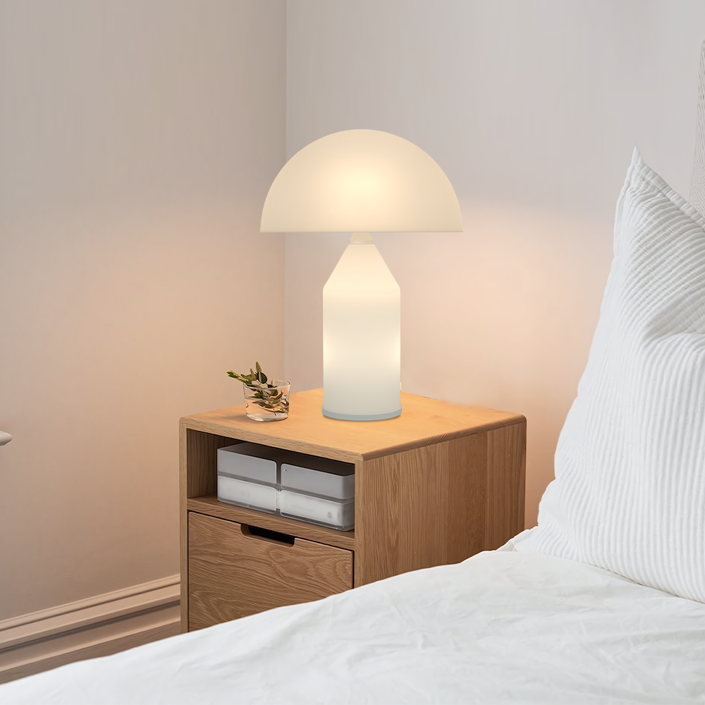 Pilz-Tischlampe aus Metall & Glas | Dimmbar mit E14 & G9 | Gold, Grün & Opalglas | Schlafzimmer & Wohnzimmer