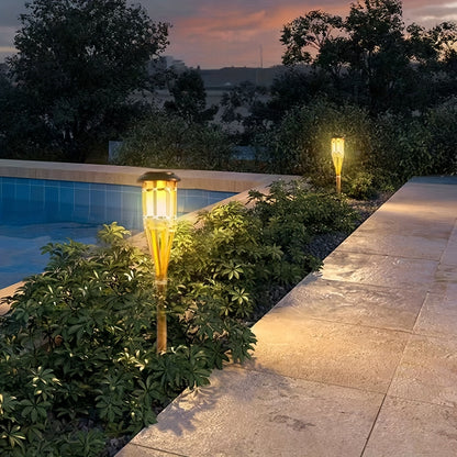 Solcellsfacklor Bambu 2-pack | Flamljus LED Trädgård | Vattentålig | Marklampa 59 cm