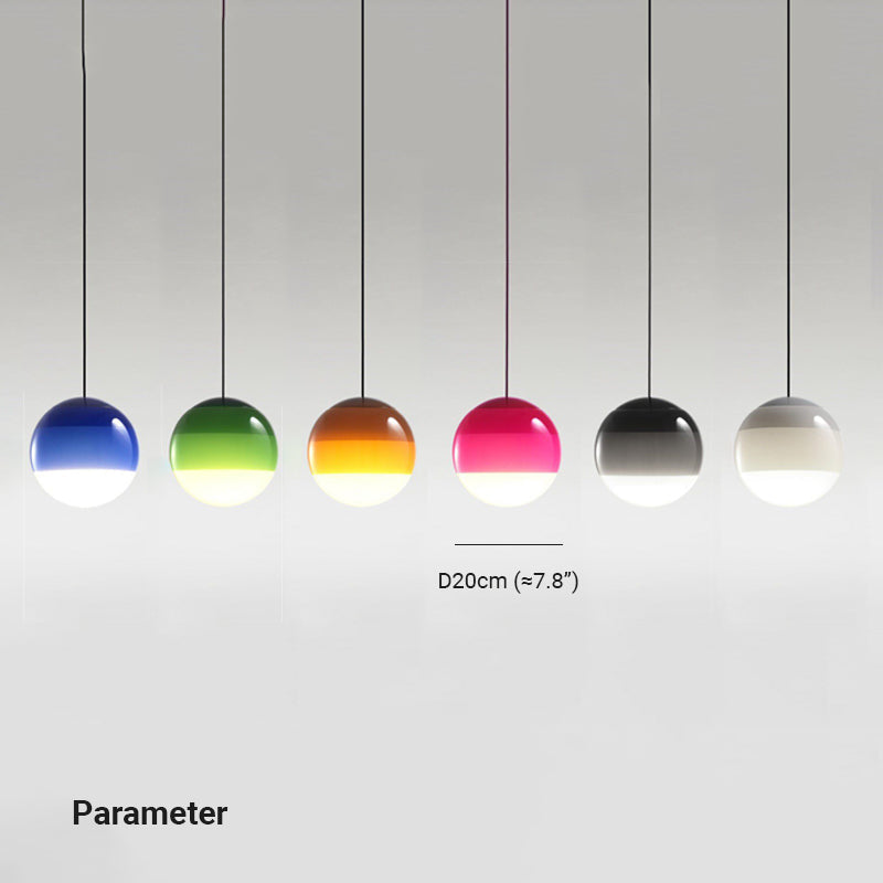 Pendelleuchte Glaskugel aus farbigem Glas | Grau, Blau, Grün, Orange, Rosa oder Schwarz | Warmweißes LED-Licht