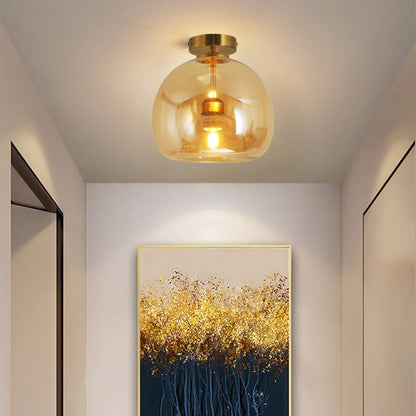 Deckenleuchte aus Glas und Metall | Kuppelförmiger Glasschirm in Gold oder Schwarz | Als Deckenlampe oder Pendelleuchte | Wohnzimmer und Schlafzimmer