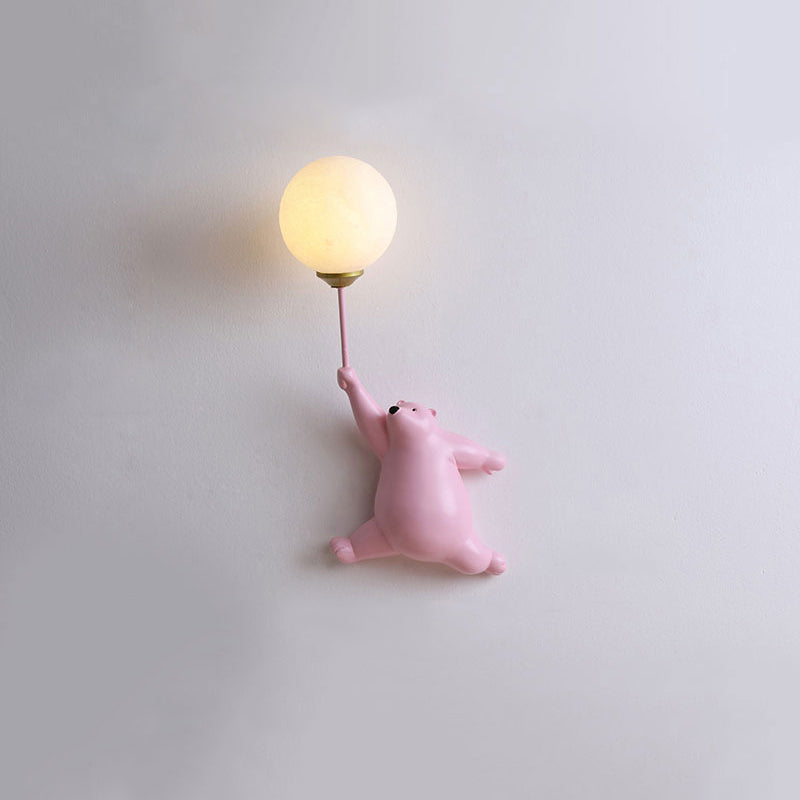 Vägglampa Björn för Barnrum | Klotformad Skärm i Akryl | Vit, Blå eller Rosa | 3 Valbara Ljusfärger