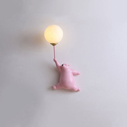Vägglampa Björn för Barnrum | Klotformad Skärm i Akryl | Vit, Blå eller Rosa | 3 Valbara Ljusfärger
