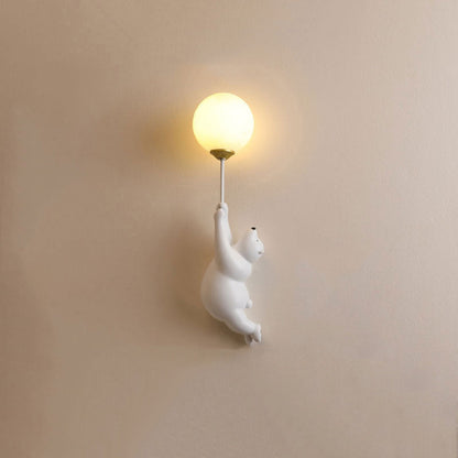 Vägglampa Björn för Barnrum | Klotformad Skärm i Akryl | Vit, Blå eller Rosa | 3 Valbara Ljusfärger