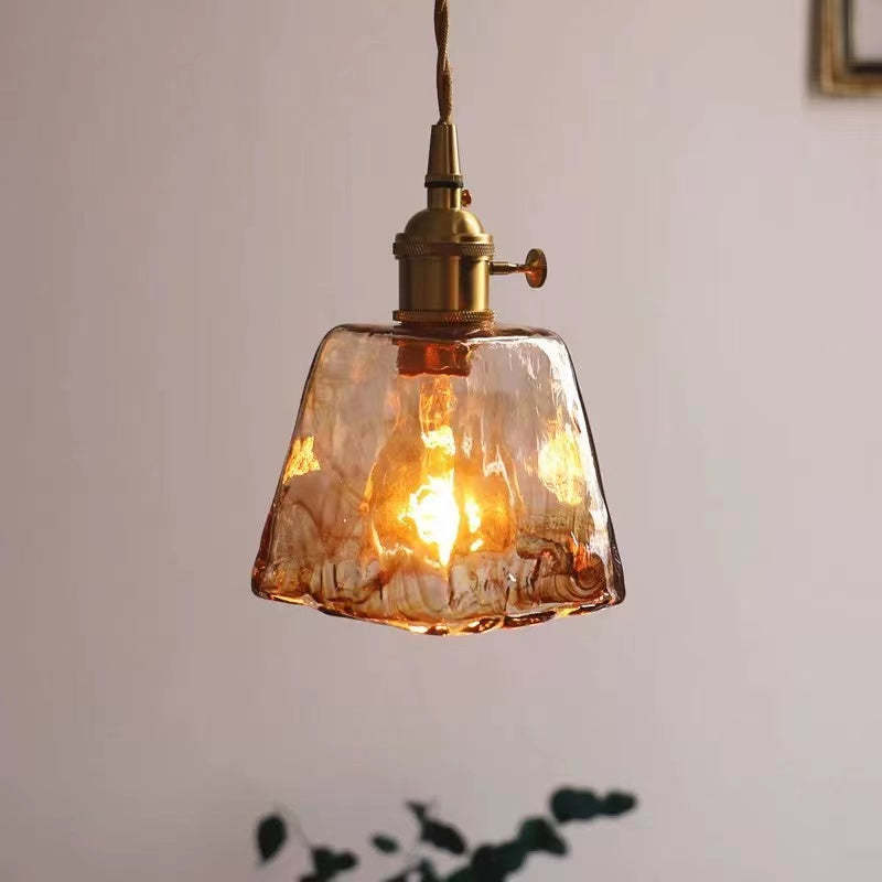 Pendellampa Industriell i Glas och Metall | Mässingsfärgad Vintagestil | 4 Former | LED-lampa Ingår
