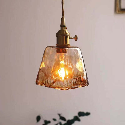 Pendellampa Industriell i Glas och Metall | Mässingsfärgad Vintagestil | 4 Former | LED-lampa Ingår
