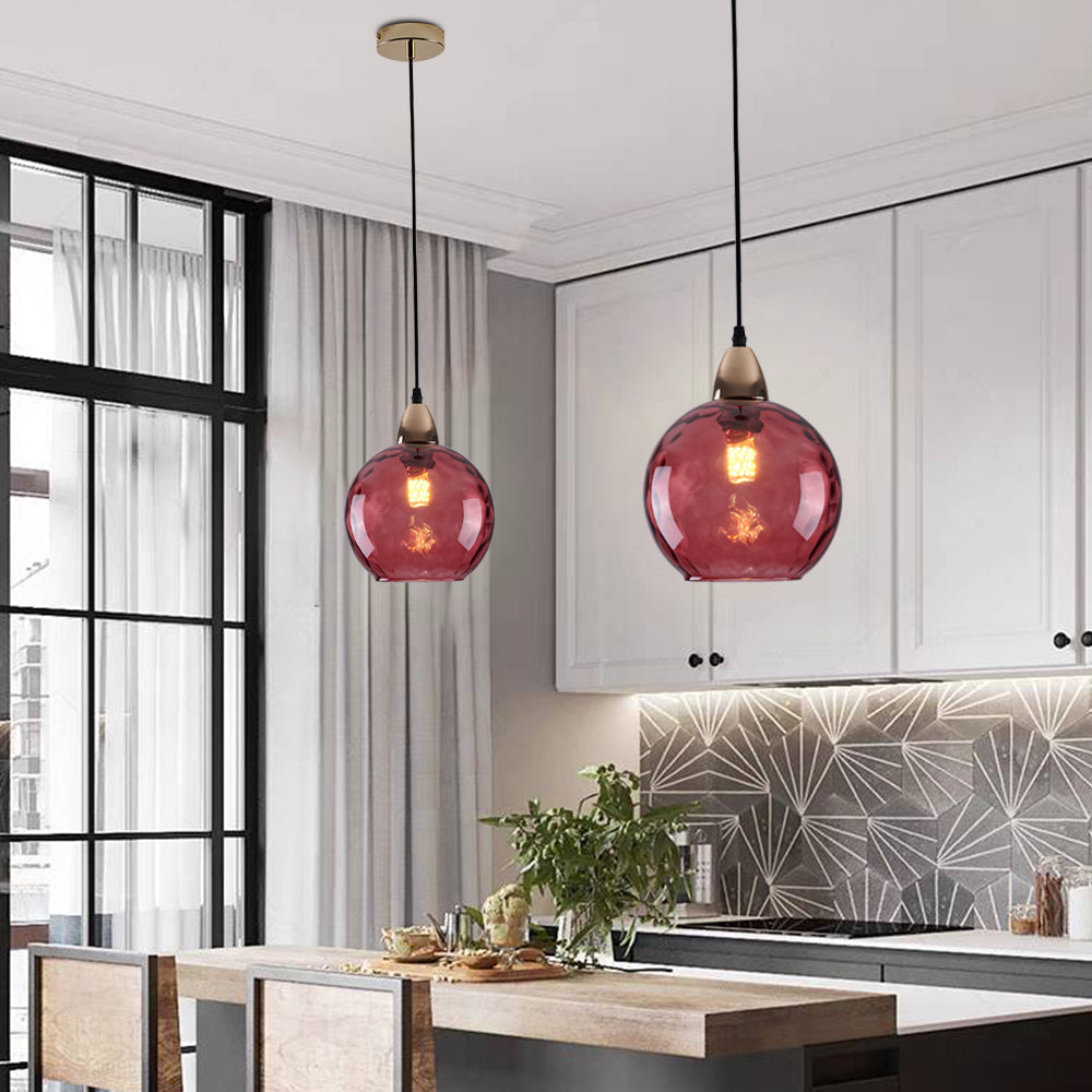 Pendelleuchte Glaskugel | Glas mit Wasserwellen in 10 Farben | Deckenabdeckung in Schwarz oder Gold | Wohnzimmer