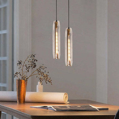 Pendellampa i Glas och Mässing | Smal Vasform | Klar eller Grå Glasskärm | E14 för Matbord och Sovrum