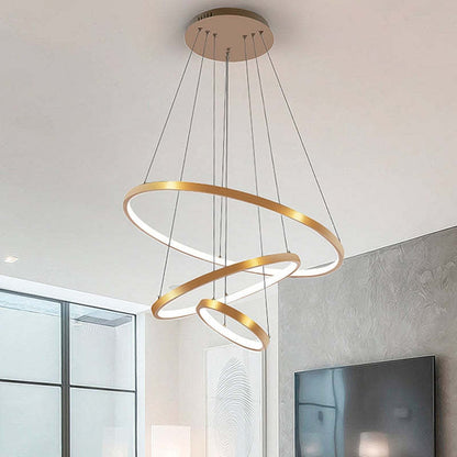 Pendelleuchte LED mit 3 Ringen aus Metall und Glas | Schwarz, Weiß oder Gold | Ø 20–80 cm | Fernbedienung