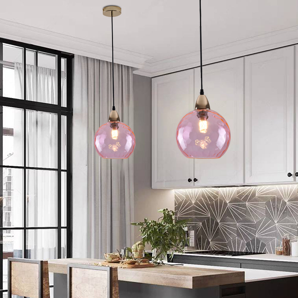 Pendelleuchte Glaskugel | Glas mit Wasserwellen in 10 Farben | Deckenabdeckung in Schwarz oder Gold | Wohnzimmer