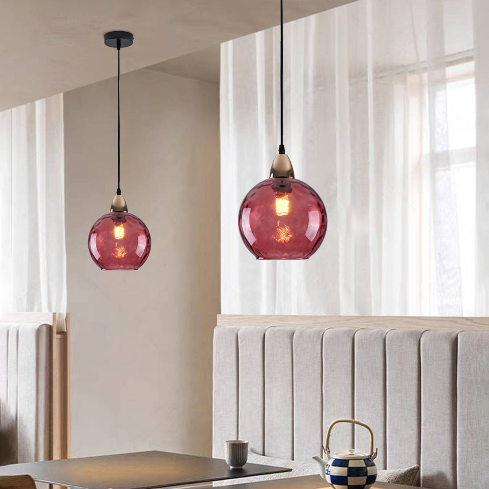 Pendelleuchte Glaskugel | Glas mit Wasserwellen in 10 Farben | Deckenabdeckung in Schwarz oder Gold | Wohnzimmer