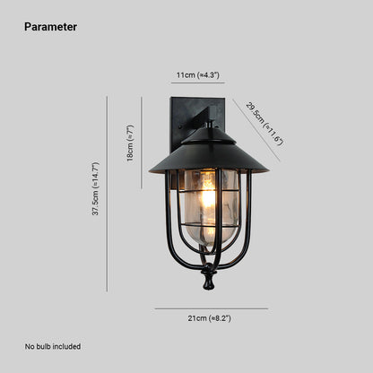 Außenwandleuchte Laterne im Vintage-Stil | Schwarzes Metall und Glas | IP65 | LED-Lampe Inklusive