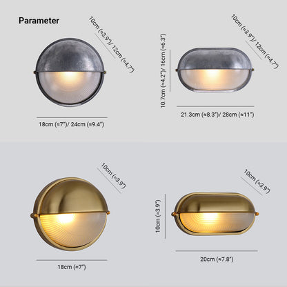 Außenwandleuchte aus Metall und Glas | Oval oder Rund | Silber oder Gold | IP65, Warmweiße LED-Lampe Inklusive
