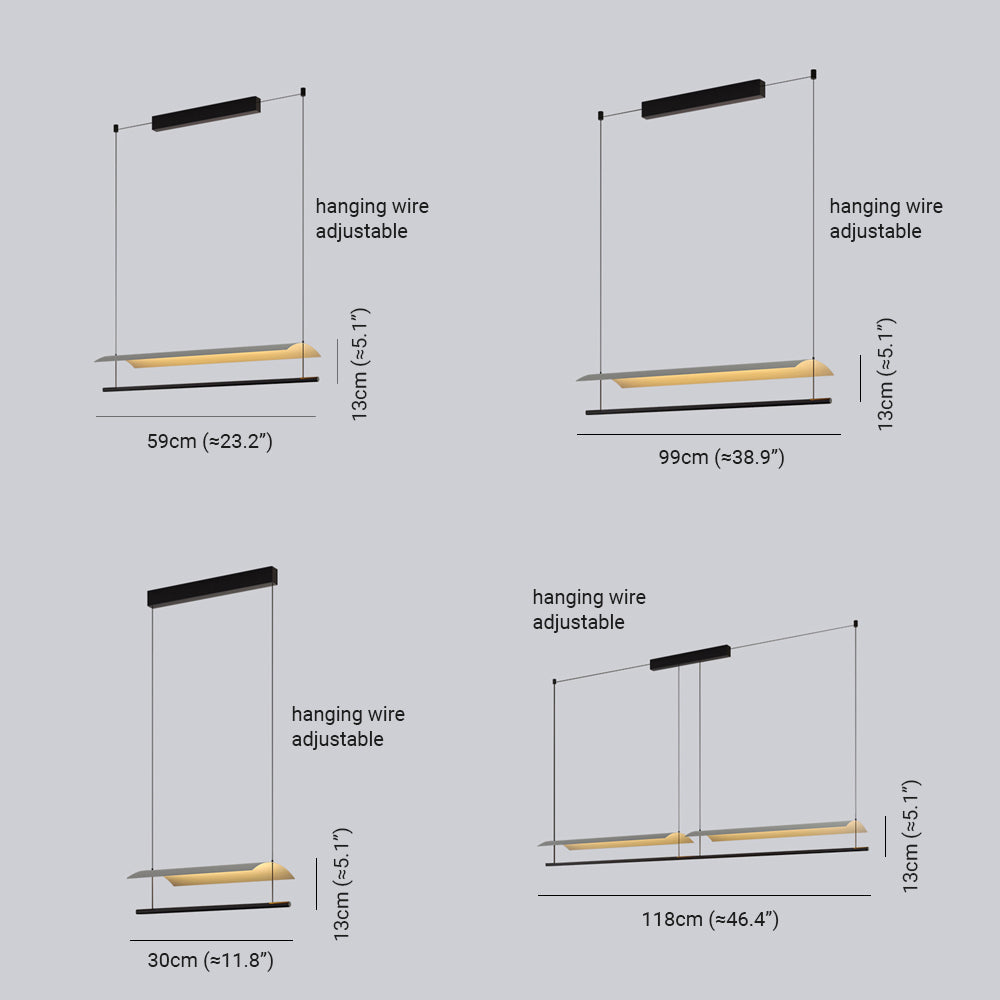 Pendelleuchte LED Linear aus Metall und Acryl | Minimalistischer Lichtbalken | 30–118 cm | Warmweißes Licht für den Esstisch