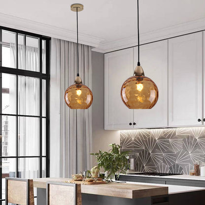 Pendelleuchte Glaskugel | Glas mit Wasserwellen in 10 Farben | Deckenabdeckung in Schwarz oder Gold | Wohnzimmer