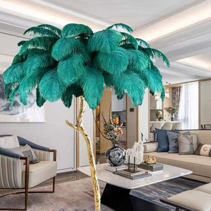 Stehleuchte und Tischleuchte mit Straußenfedern | 9 Farben | Federschirm im nordischen Luxusstil | H 80 oder 165,1 cm