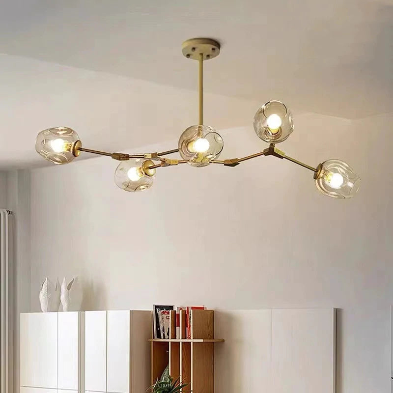 Pendelleuchte mit Glaskugeln | Schwarzes oder Goldenes Gestell | 5–9 Lichter | Klares, Rauch- oder Farbiges Glas