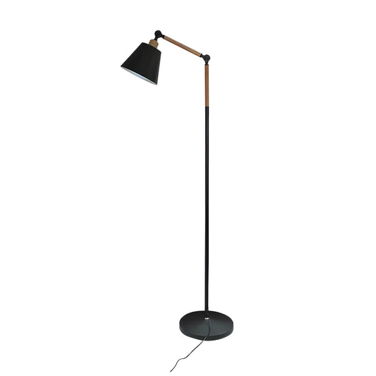 Justerbar golvlampa i svart järn och trä med nordisk minimalistisk design