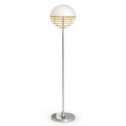 Golvlampa i akryl och glas med solnedgångsljus i vitt och orange