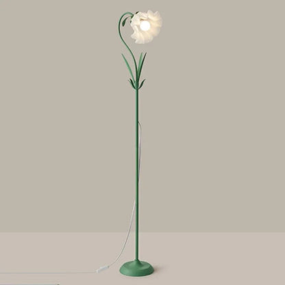 Golvlampa med grön tulpanformad skärm i akryl och stativ i järn
