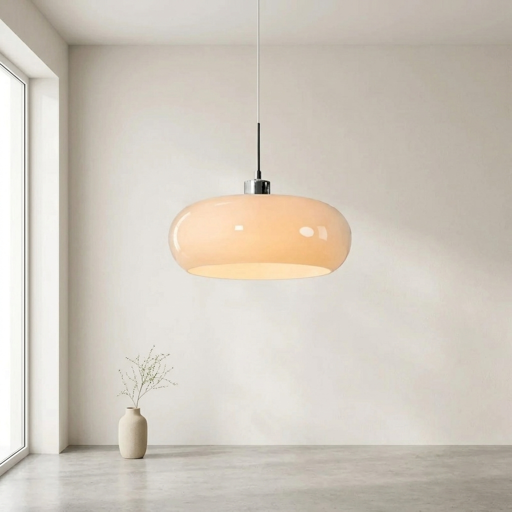Pendellampa i Munblåst Glas | Bauhaus Design med E27 | Färgskiftande Ljus Ra97 | Vardagsrum & Matplats