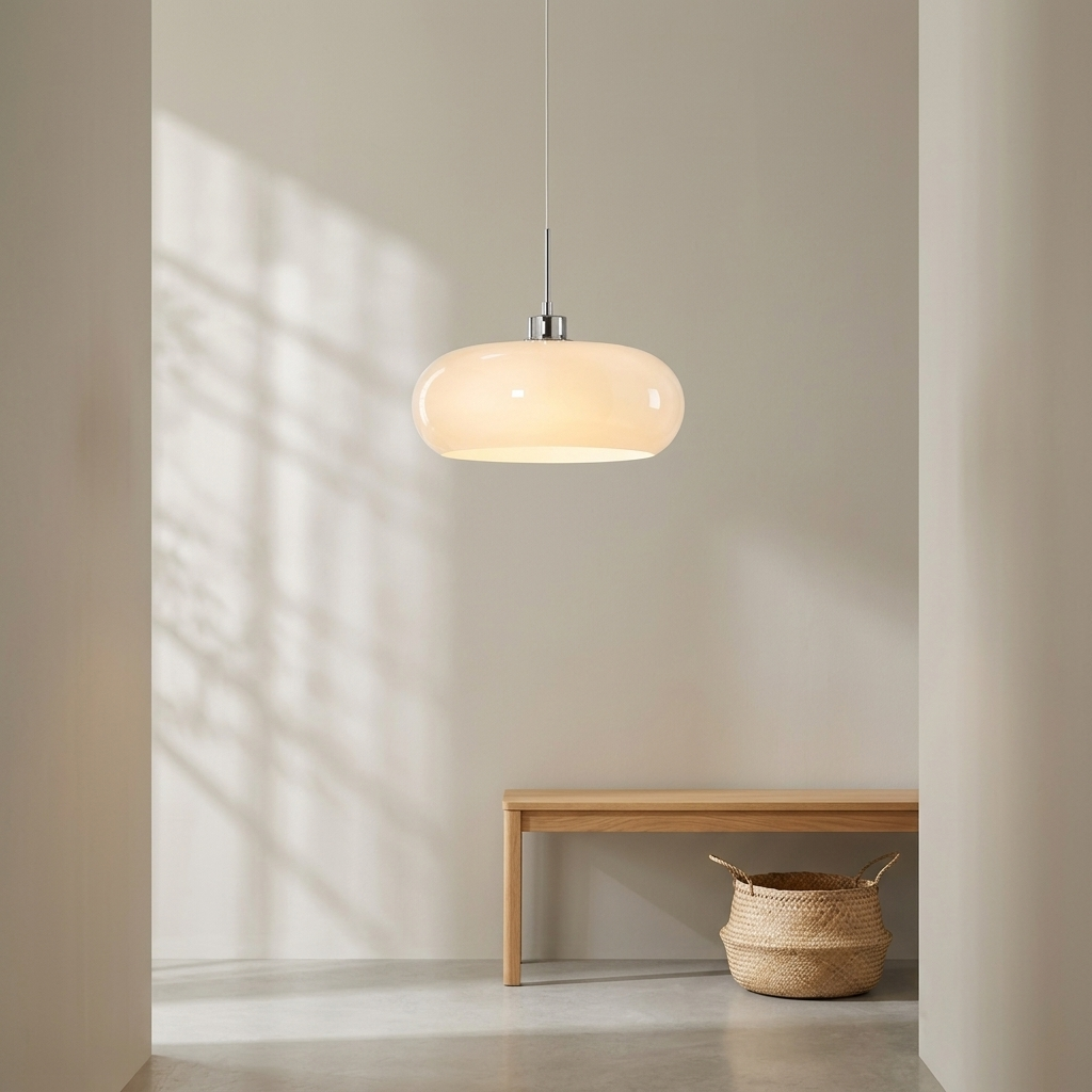 Pendellampa i Munblåst Glas | Bauhaus Design med E27 | Färgskiftande Ljus Ra97 | Vardagsrum & Matplats