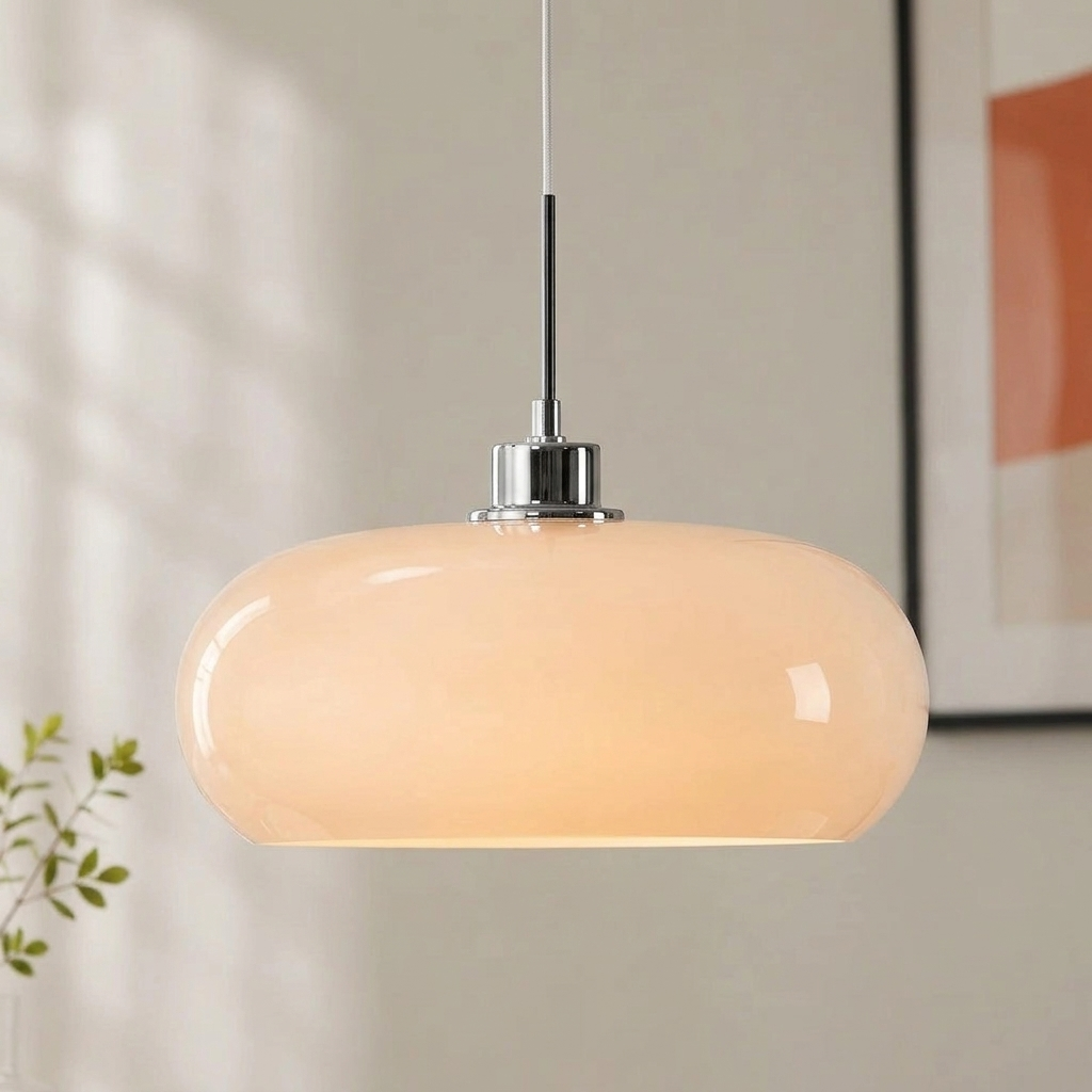 Pendellampa i Munblåst Glas | Bauhaus Design med E27 | Färgskiftande Ljus Ra97 | Vardagsrum & Matplats