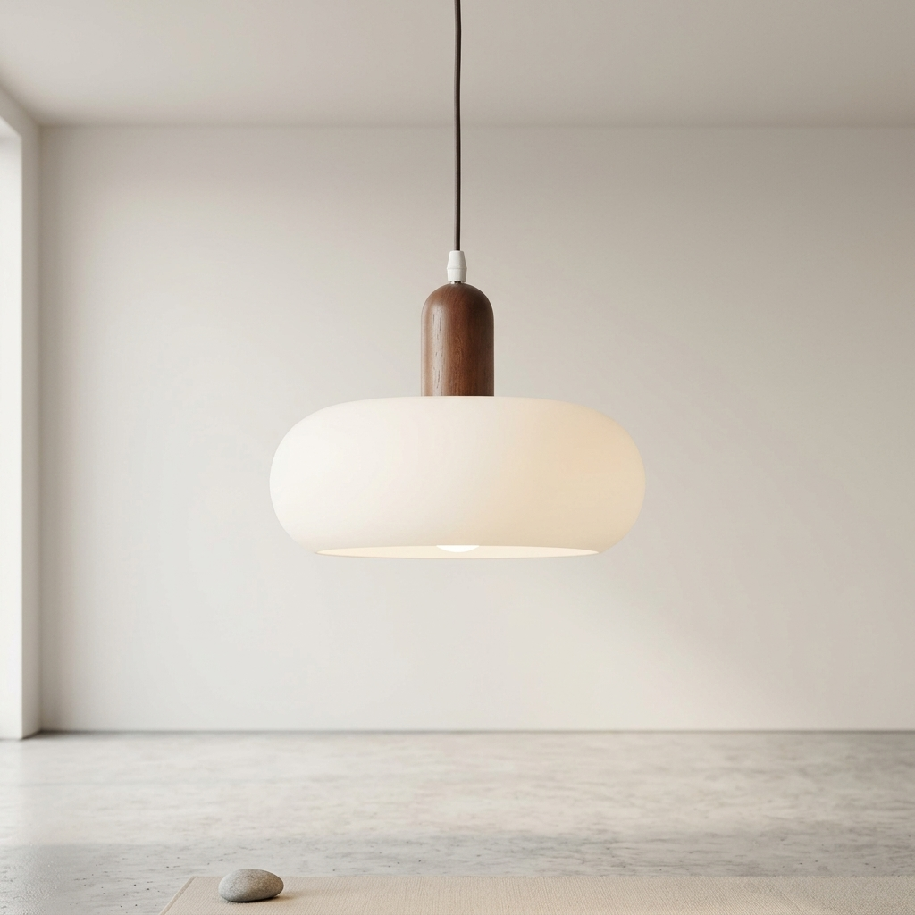 Pendellampa i Trä och Glas | Varm LED-belysning för Matbord | Skandinavisk Design