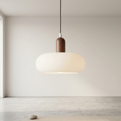 Pendellampa i Trä och Glas | Varm LED-belysning för Matbord | Skandinavisk Design