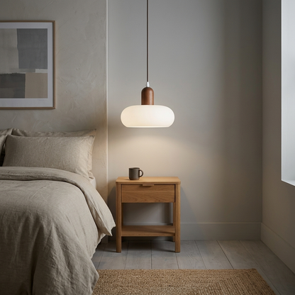 Pendellampa i Trä och Glas | Varm LED-belysning för Matbord | Skandinavisk Design