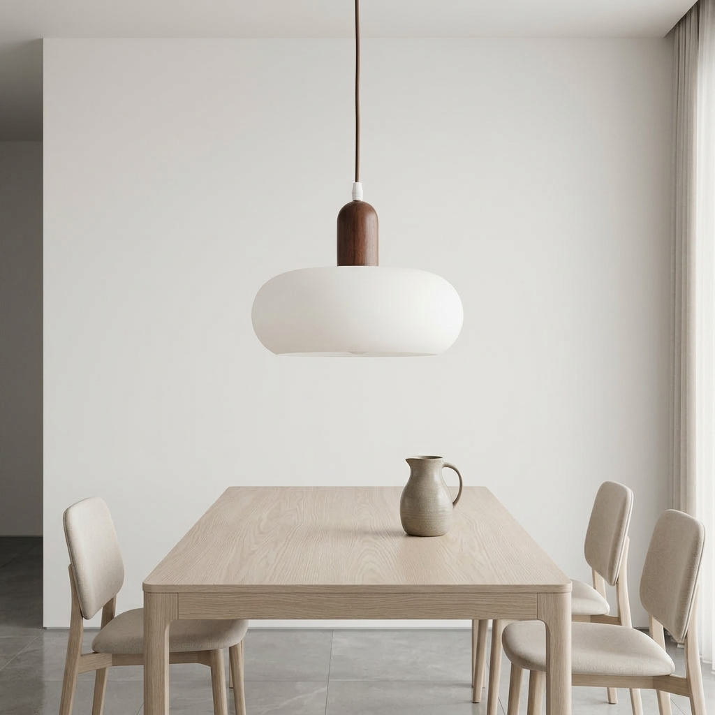 Pendellampa i Trä och Glas | Varm LED-belysning för Matbord | Skandinavisk Design