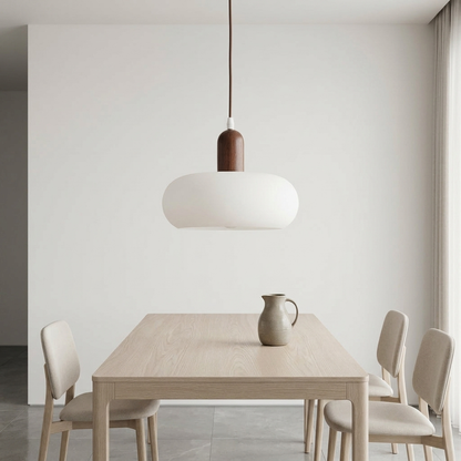 Pendellampa i Trä och Glas | Varm LED-belysning för Matbord | Skandinavisk Design
