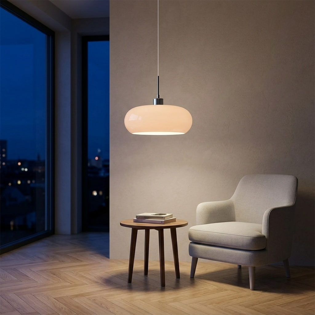 Pendellampa i Munblåst Glas | Bauhaus Design med E27 | Färgskiftande Ljus Ra97 | Vardagsrum & Matplats