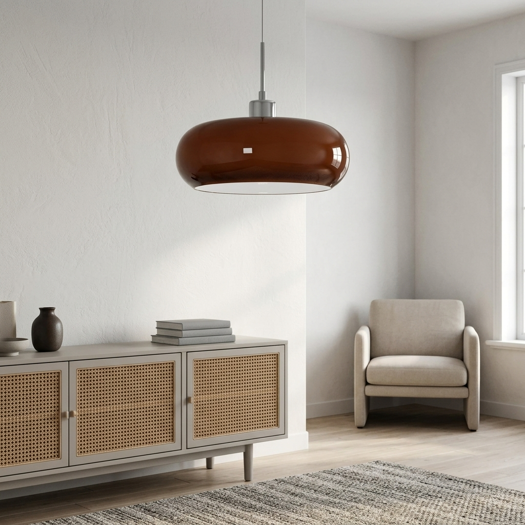 Pendellampa i Munblåst Glas | Bauhaus Design med E27 | Färgskiftande Ljus Ra97 | Vardagsrum & Matplats