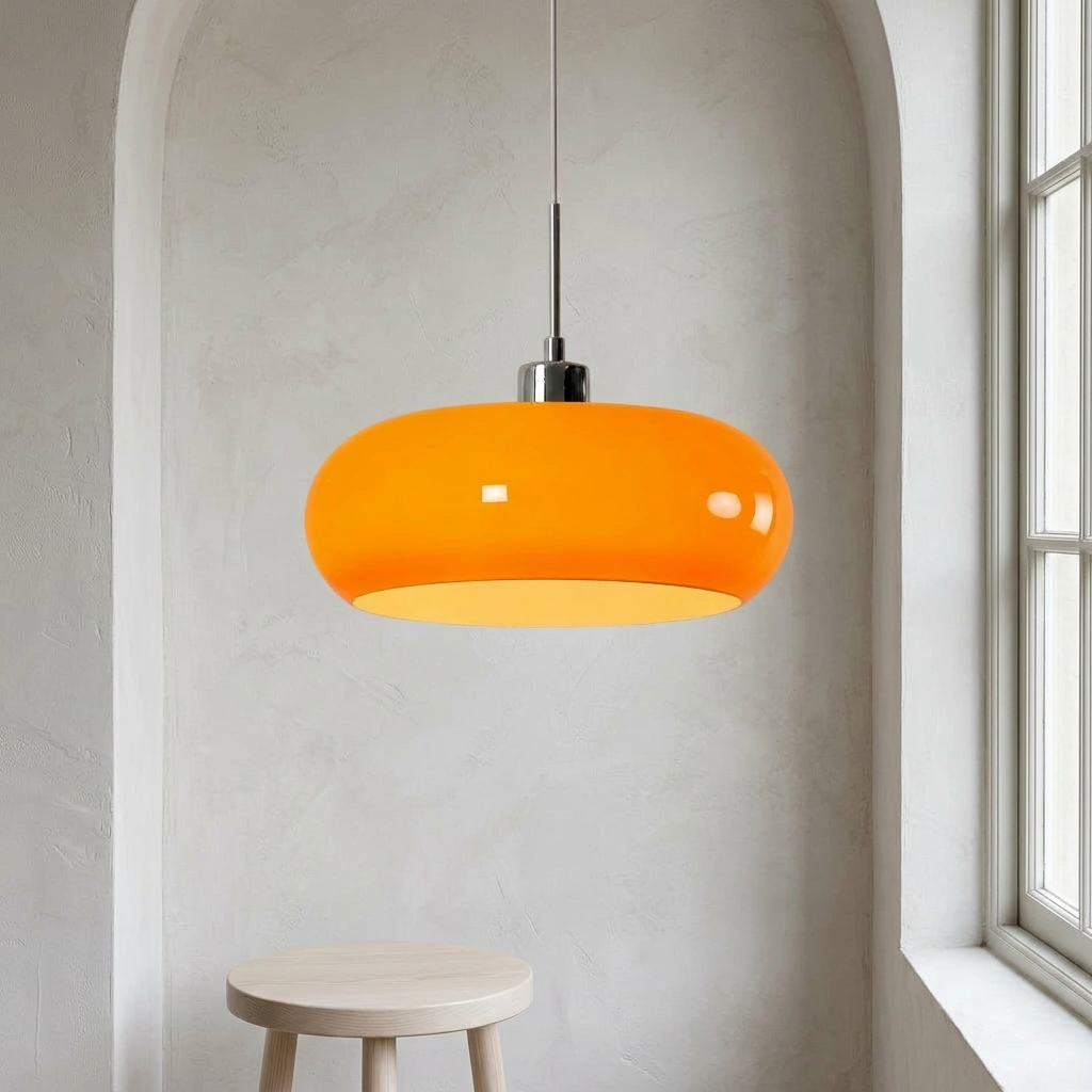 Pendellampa i Munblåst Glas | Bauhaus Design med E27 | Färgskiftande Ljus Ra97 | Vardagsrum & Matplats