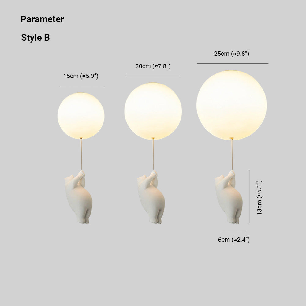 Taklampa Barnrum | Björn med Ballong i Metall och Akryl | Tre Modeller | Ø 15–25 cm eller Set med 3