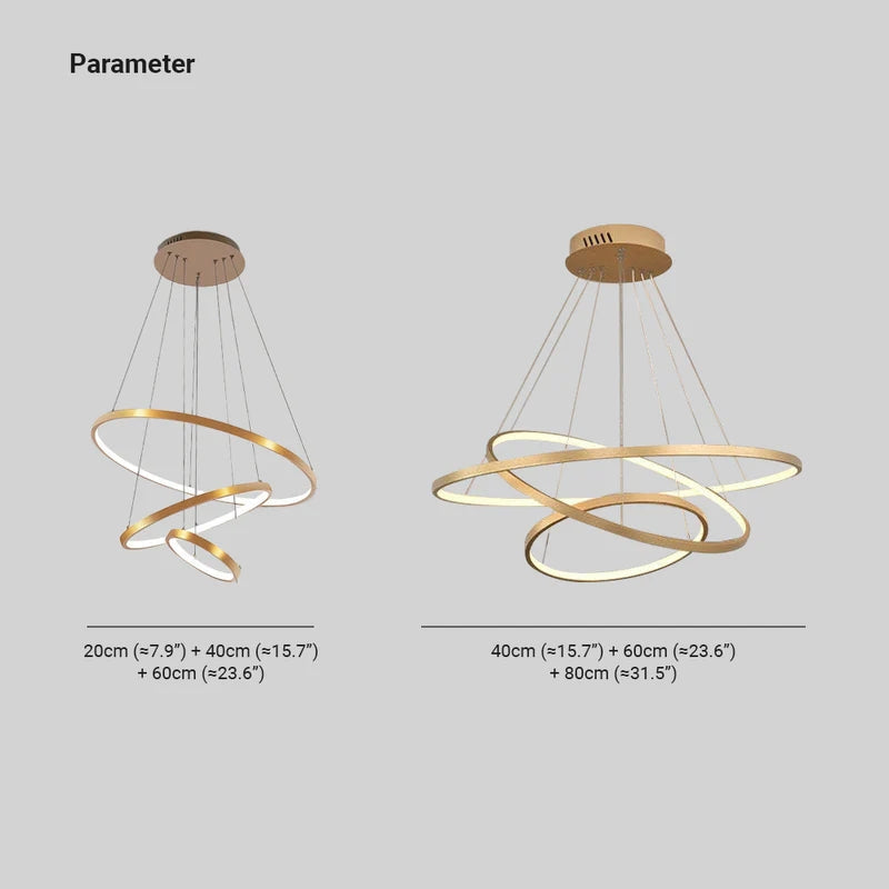 Pendelleuchte LED mit 3 Ringen aus Metall und Glas | Schwarz, Weiß oder Gold | Ø 20–80 cm | Fernbedienung