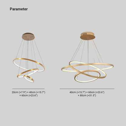 Pendelleuchte LED mit 3 Ringen aus Metall und Glas | Schwarz, Weiß oder Gold | Ø 20–80 cm | Fernbedienung