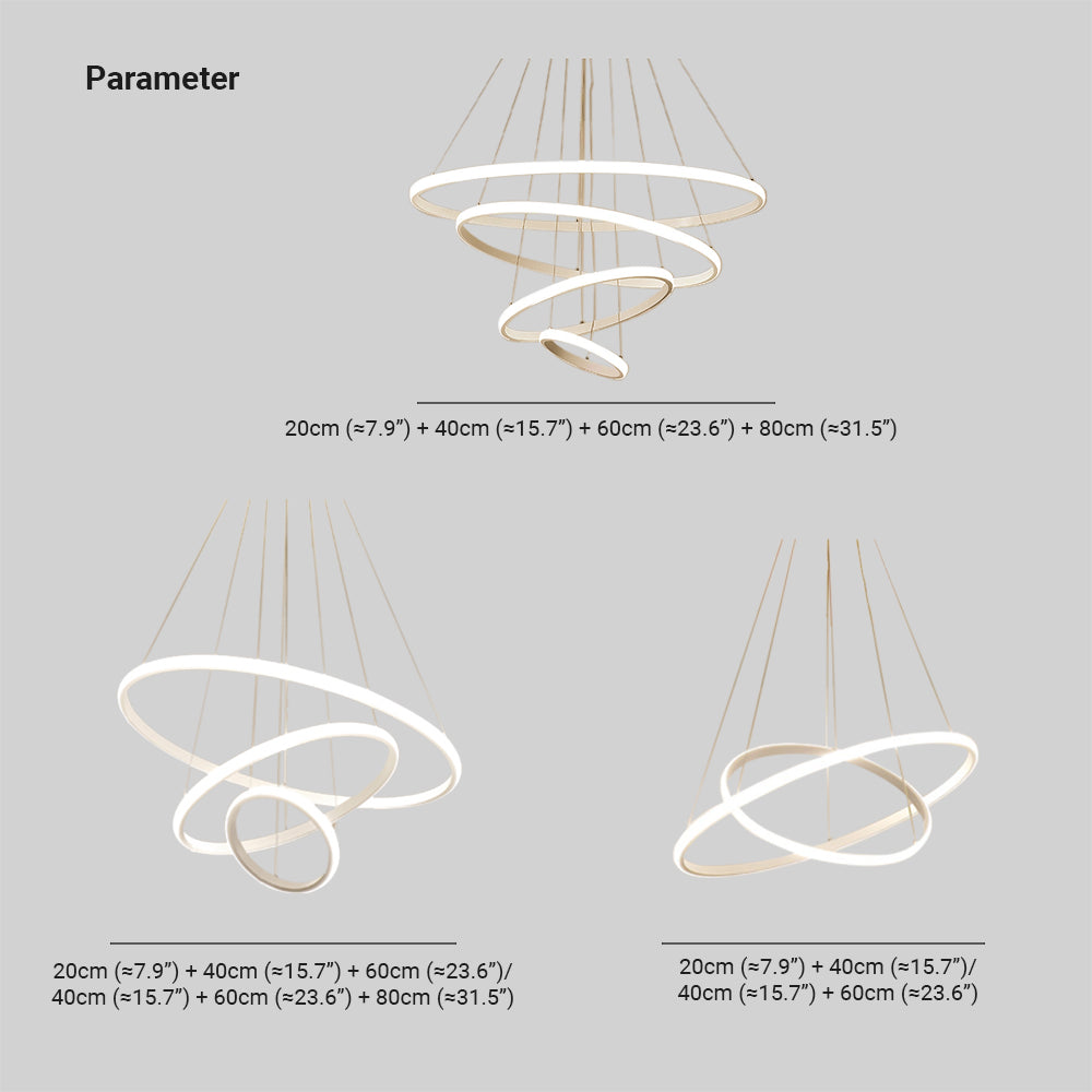 Pendelleuchte mit Ringen LED | Schwarz, Weiß, Kaffeebraun oder Gold | 2–4 Ringe | Ø 20–80 cm
