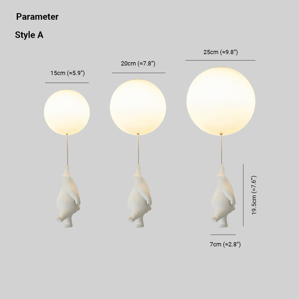 Taklampa Barnrum | Björn med Ballong i Metall och Akryl | Tre Modeller | Ø 15–25 cm eller Set med 3