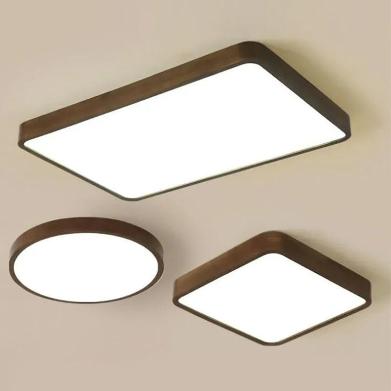 Deckenleuchte LED in Walnuss | Geometrische Aufbauleuchte aus Holz und Acryl | 3 Formen | Weißes oder Warmweißes Licht