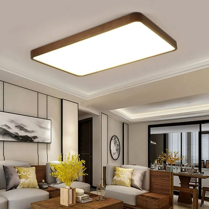 Deckenleuchte LED in Walnuss | Geometrische Aufbauleuchte aus Holz und Acryl | 3 Formen | Weißes oder Warmweißes Licht