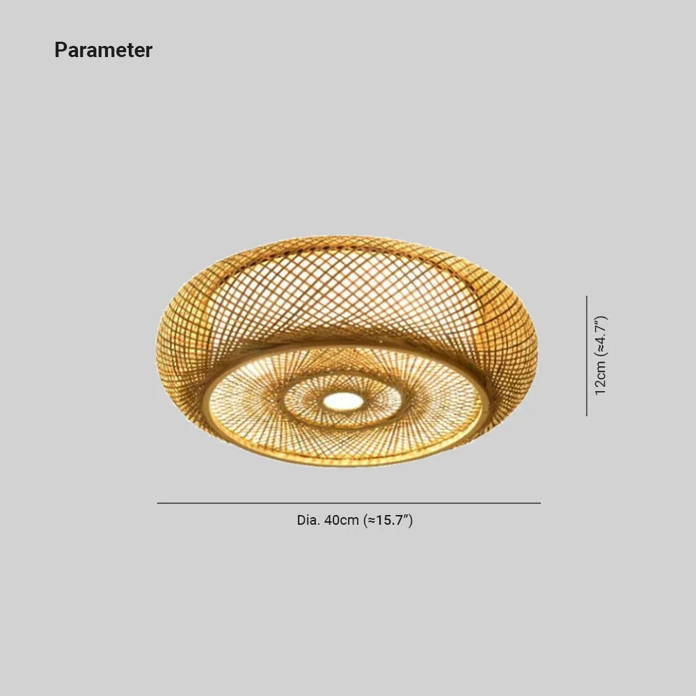 Deckenleuchte aus Rattan | Geflochtene Deckenlampe mit Schirm aus Naturmaterial | Warmweißes Licht | Wohnzimmer und Schlafzimmer