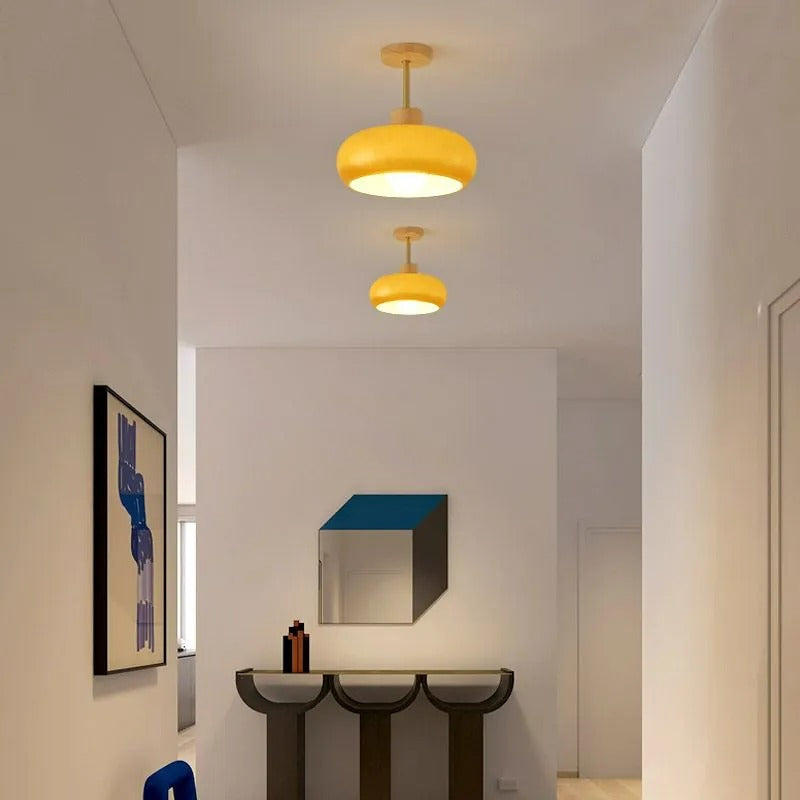 Deckenleuchte aus Holz und Glas | Kuppelförmige Deckenlampe mit weißem oder orangem Glas | Ø 22,9 oder 27,9 cm