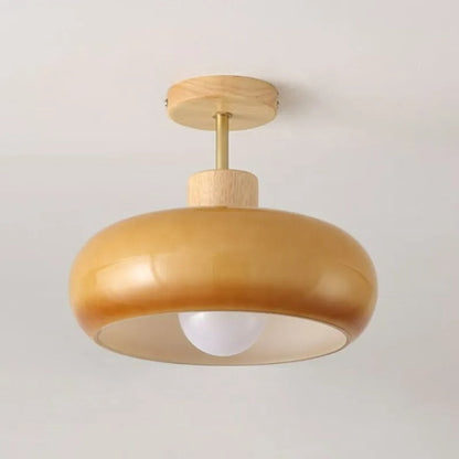 Deckenleuchte aus Holz und Glas | Kuppelförmige Deckenlampe mit weißem oder orangem Glas | Ø 22,9 oder 27,9 cm