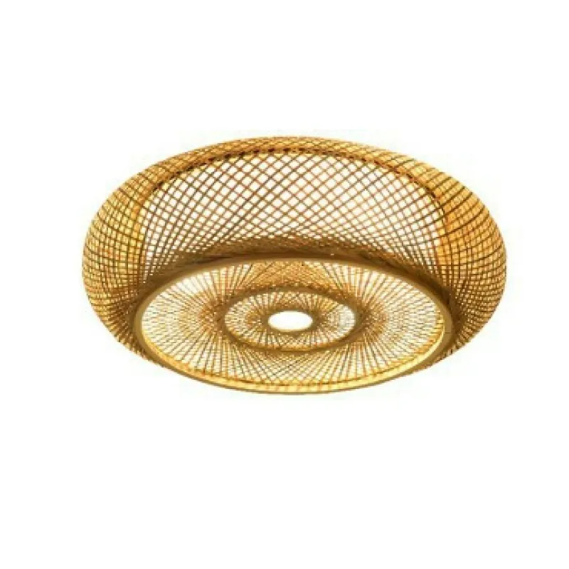 Deckenleuchte aus Rattan | Geflochtene Deckenlampe mit Schirm aus Naturmaterial | Warmweißes Licht | Wohnzimmer und Schlafzimmer